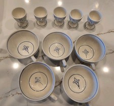 Antique Boch Frères Keramis Copenhague 5 Tea Cups & 5 Egg Cups, La Louvière 