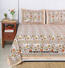 Drap De Lit Indien Avec 2 Taies D'Oreiller Taille King Blanc Imprimé Floral