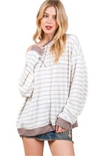 Ces Femme Striped Round Neck Drop Shoulder Sweatshirt