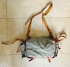 Vintage Canvas and Leather Military Shoulder Bag - 12x11x4"" ? #11725