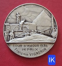 Belle Médaille Artistique Bronze Arg. - Cour D'amour 1934 1er Prix Par Delannoy