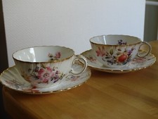 SARREGUEMINES 2 COFFEE CUPS THE ART NOUVEAU PORCELAIN Saxony Flowers 1920