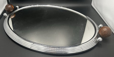 Chrome Oval Tray, Rosewood Mirror and Handles, Art Deco Style