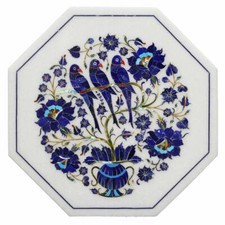 Table D'Appoint En Marbre De 15" Avec Inlay Artisanal En Pierres Semi-Précieuses