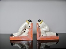 Serre-livres Pierrot Art Déco en céramique craquelée Louis fontinelle