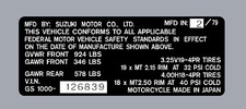 SUZUKI GS1000 1979 HEADTUBE TAG  / REPRO DECAL