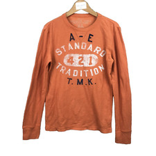 American Eagle Chemise Homme M Orange Graphique Manches Longues Maille Gaufrée