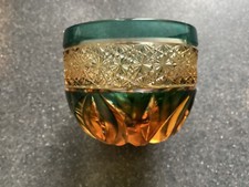 RARE Verre cristal Edo kiriko guinomi saké shot tasse vert ambre japonais