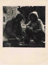 OLD PHOTOGRAPH NICE SHOT AT MEALTIME CAMPING HOT KITCHEN