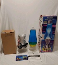 New Open Box Lava Lamp Silver Aristocrat 1624 Yellow Wax Blue Liquid 52oz NOS