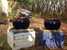 Paire de grands pots jardinieres jarres en terre cuite emaillee de grande qualit