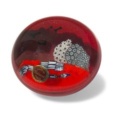 Presse-Papier Sulfure Murano Vintage – Verre D’Art Rouge Millefiori – Ø 9 cm