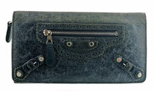 Authentic BALENCIAGA Blue Agneau Leather Continental Clutch Wallet Italy