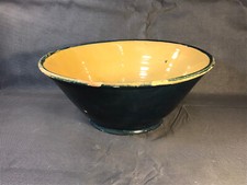 Ancien saladier plat en terre vernissée poterie artisanale déco début 20ème