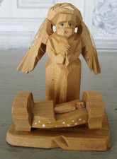 Small Wooden Subject Angel & Child Jesus Handmade Height 8cm