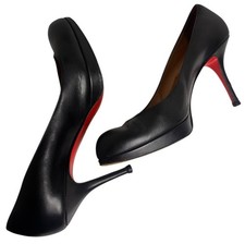 Christian Louboutin Black Leather Platform  Simple Pump US 7 EU 37 Red Bottoms