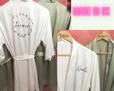 SALE!Personalised Satin Silky Robe with Lace Trim: White, sage green, 12 colours