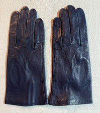 Paire de gants  vintage en cuir peau bleu marine taille 7   N° 9