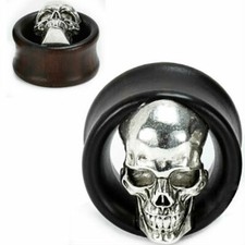Ear Plugs Gauges Black Areng Wood steel skull Double Saddle Organic Natural