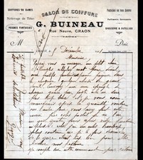 CRAON (53) HAIR SALON / HAIRDRESSER ""G. BUINEAU"" letter in 1911