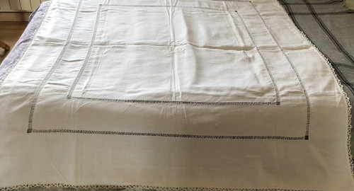 Ancienne nappe coton blanc - ancienne,