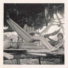 OLD PHOTO +- 1955 GUIANA OYAPOCK REGION YOUNG AMERINDIAN IN HIS HAMMOCK