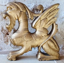 Antique Gilded Wood Sculpture Winged Griffon Castle Furniture Decoration