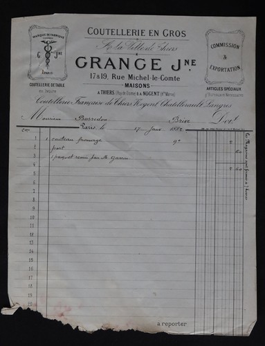 Facture 1882 coutellerie - 1882,