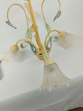 Nice Chandelier Metal Suspension & Glass Tulips 3 Branch Foliage 