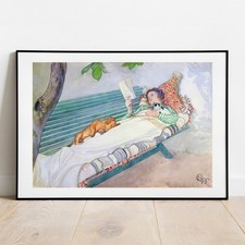 Art Imprimé Larsson Fille On A Bench Avec Chat Et Chien Affiche Galerie Mural