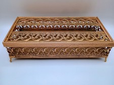 Vtg Stylebuilt Hollywood Regency Tissue Box Footed Gilt Filigree Orig Label