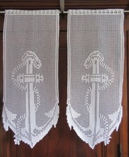 Rideaux brise-vue , ancre marine , crochet fait main. Habillage fenêtre . Neufs