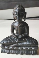 Burma Buddha Sculpture, In Meditation Position. Ebony Wood. 19 x 14.5cm
