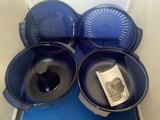 6 PC Blue Tupperware TupperWave Micro Stack Cooker Bowls, Steamer, Cone & Lids