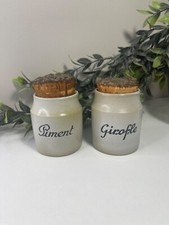 2 Pots à Épices en Grès - Girofle et Piment, Bouchons en Liège - Vintage - Gris