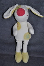 🍀Doudou Chien SUCRE D'ORGE Blanc Rond Vert Nez Rouge Lapin Peluche 27 Cm TTBE