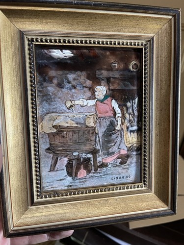 Tableau emaux sur cuivre vieux - sur,