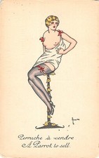CPA ILLUSTRATEUR / FEMME SEINS NUS / PERRUCHE A VENDRE / A PARROT TO SELL