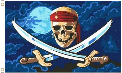 Crâne pirate sous drapeau - de,