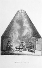 RUSSIE - INTÉRIEUR d'une YOURTE KALMOUK - Gravure 19e siècle