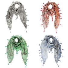 Foulard en coton deux tons marbré franges 100x100cm écharpe carrée