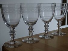 VAL SAINT LAMBERT 4 CRYSTAL APERITIF GLASSES ENGRAVING GUILLOCHE EUGENE ht 10 cm