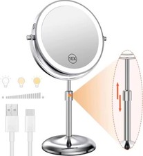 Miroir maquillage lumineux 10X, 3 lumières, réglable, USB