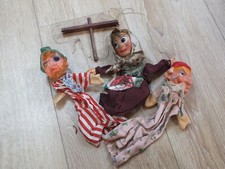 + 3 Antique Puppet Heads: Rag and Rubber Brigands and Witch