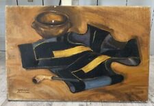 Antique oil on canvas signed: The Glazik vest and the pipe BRITAIN FINISTERE