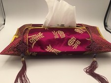 Purple Red Silk Brocade Embroidery Chinese Characters Tassels  TISSUE BOX COVER