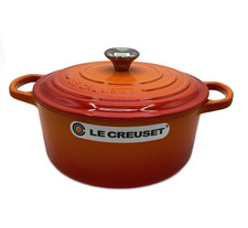 Le Creuset Signature Cocotte 22cm 3.5qt Flame Orange Silver Knob Cast Iron