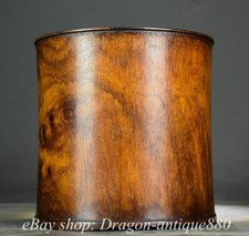 8.8" Old Chinese Dynasty Huali Wood Carving Devil Face Brush Pot Pencil Vase