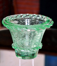 Daum Nancy | Solid Glass Flared Vase, Water Green Tinted, Art Deco Era."
