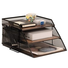 Bac à courrier vintage en bois et métal empilable pour fichiers magazines cou...